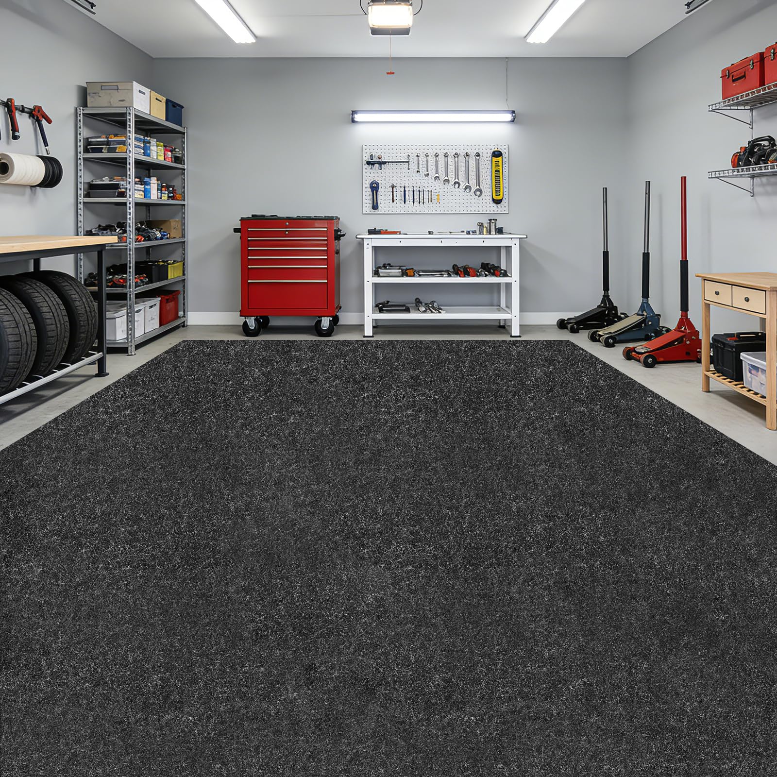 DOLZO full-size garage mat laid out protecting concrete floor