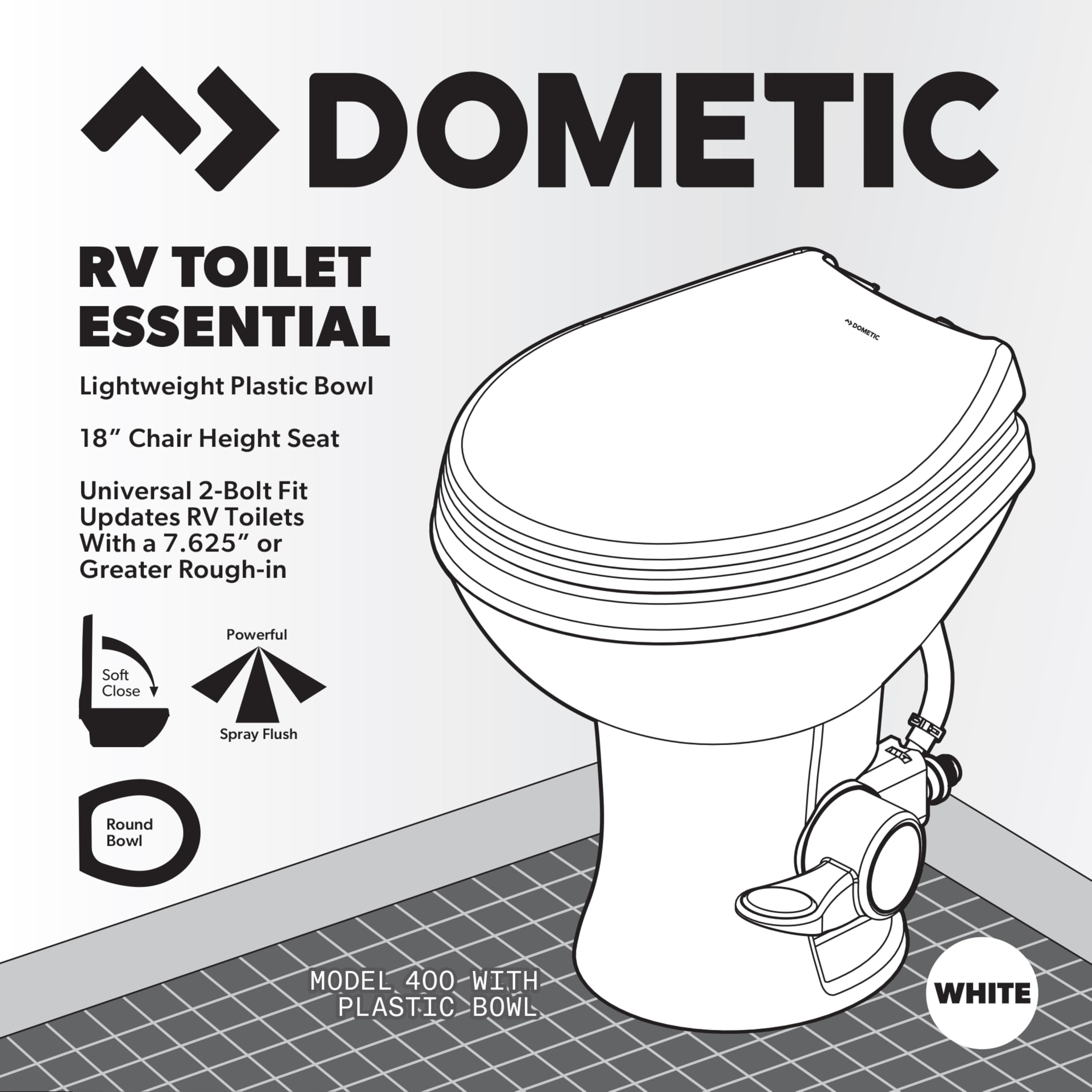 Dometic Model 400 next to ruler showing dimensions for accurate sizing and simple planning