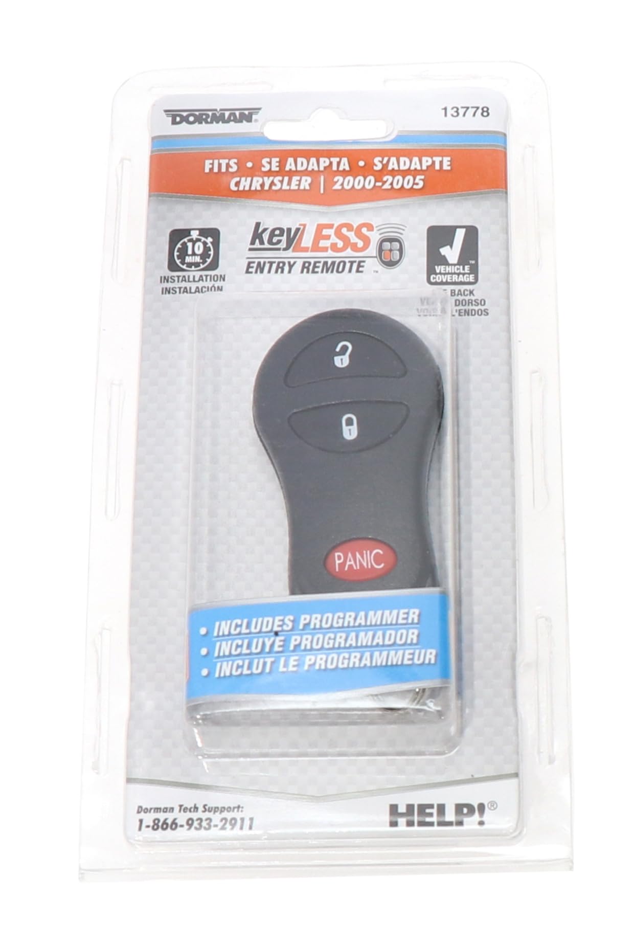 Dorman 13778 beside car key for scale showing compact, pocket-friendly size benefit