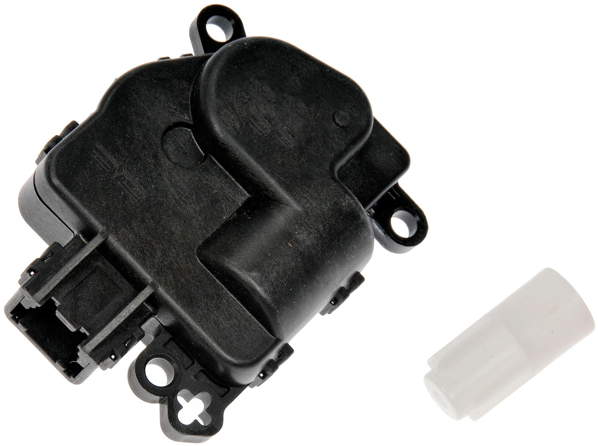 Dorman blend door actuator front view showing mounting points and benefit of correct fit