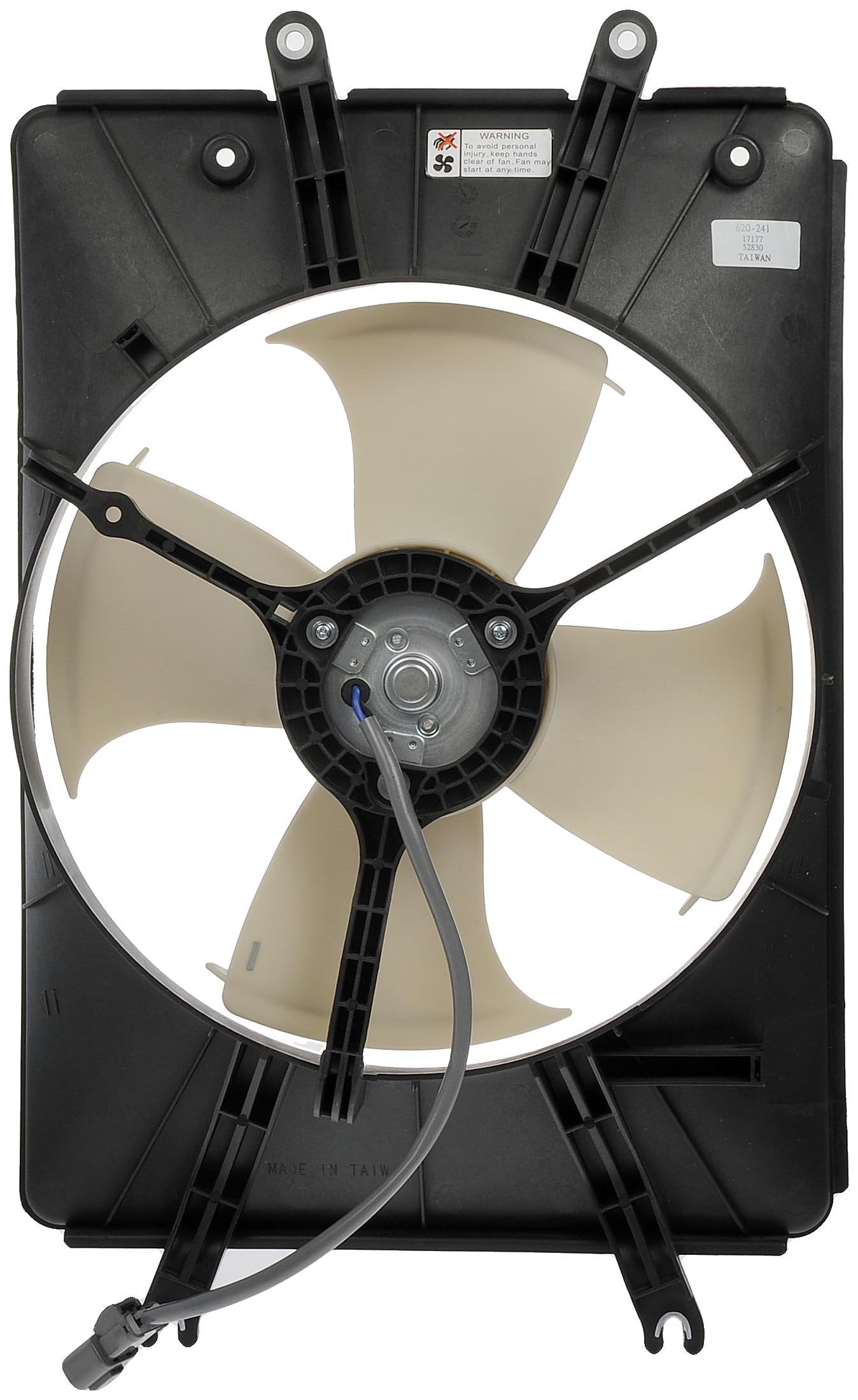 Dorman 620-241 front assembly showing complete condenser fan and housing for reliable airflow