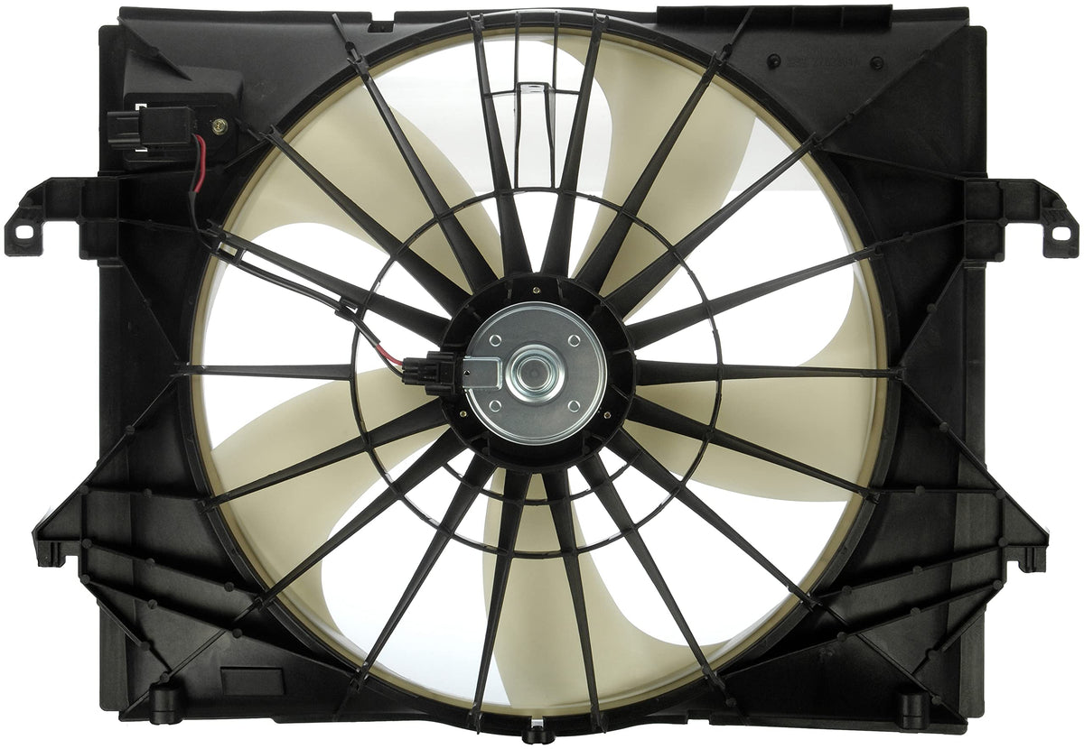 Dorman 621-410 front assembly showing full fan and shroud for straightforward replacement