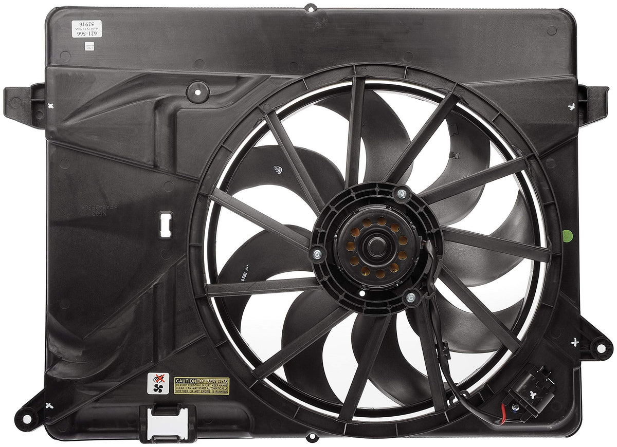 Dorman 621-566 front assembly showing shroud and blades, ensuring correct fit