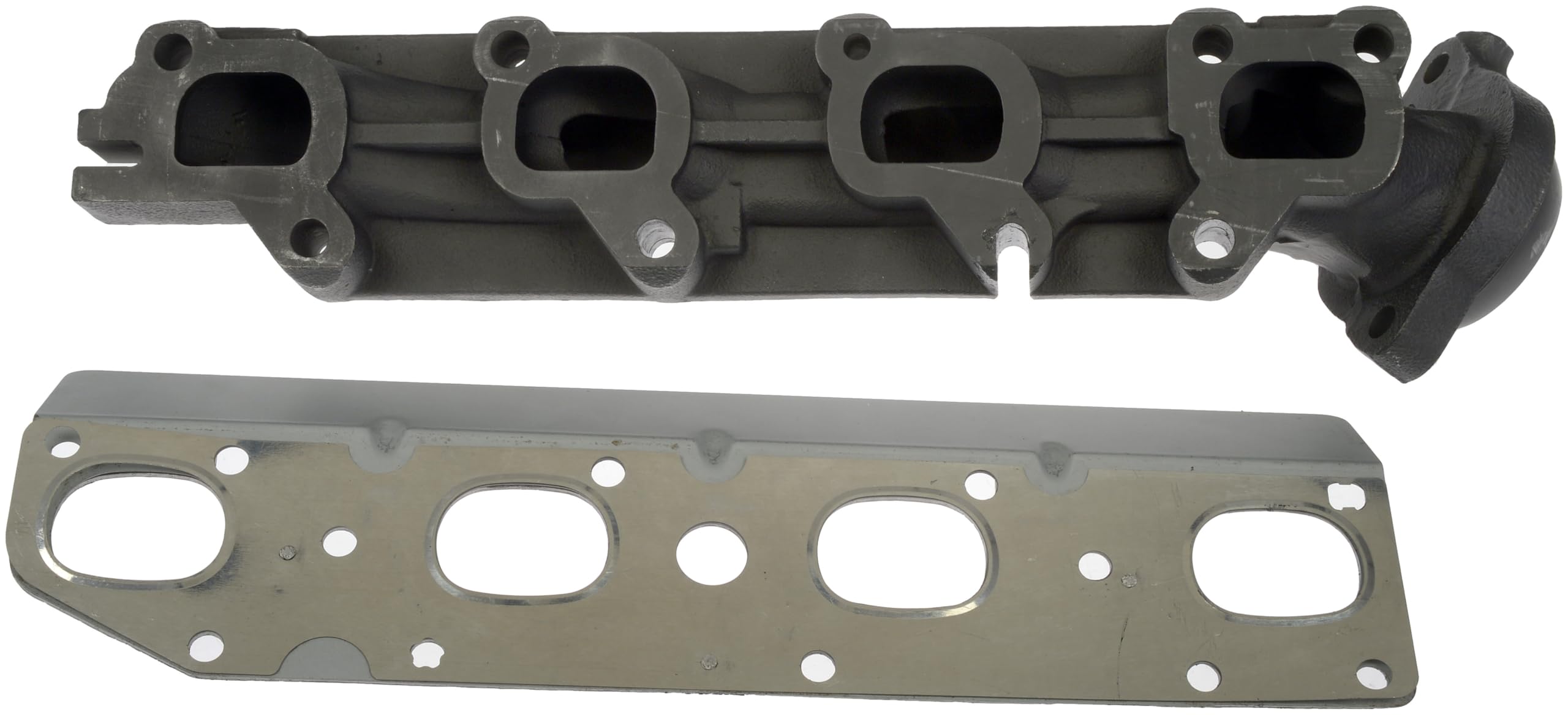 Dorman manifold installed on passenger side illustrating direct fit replacement