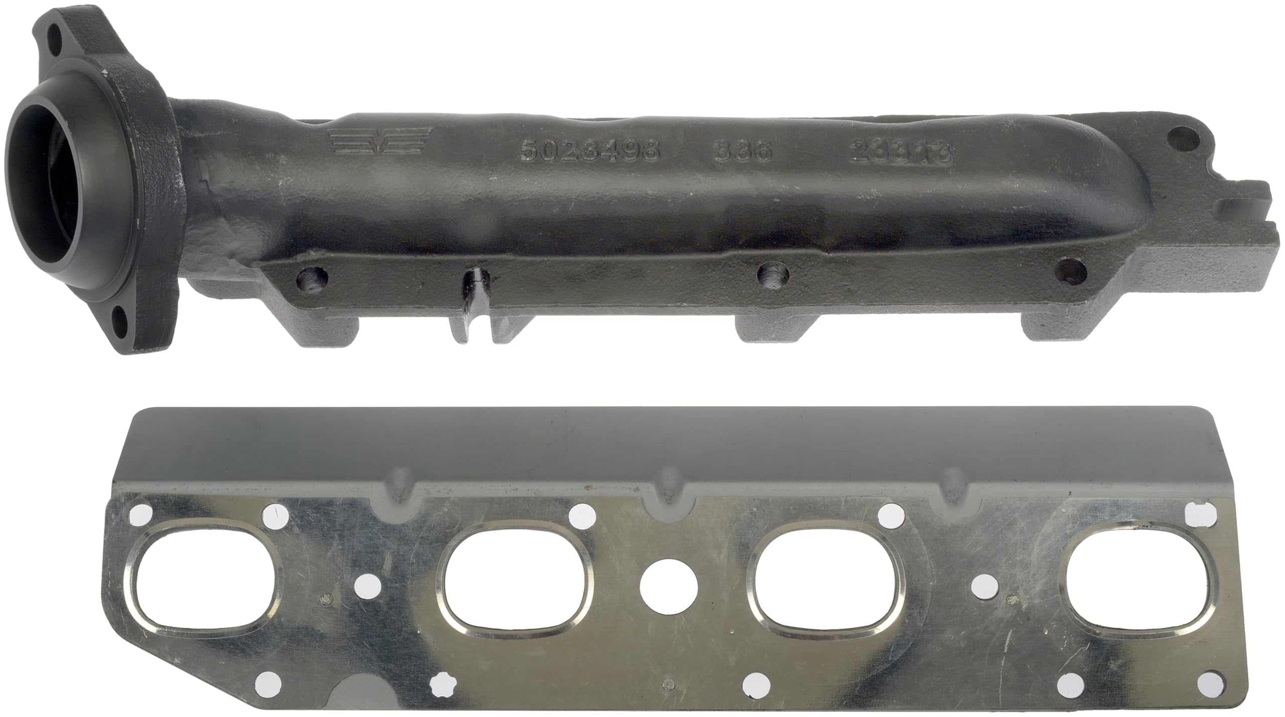 Dorman manifold next to hand showing scale and sturdy construction benefit
