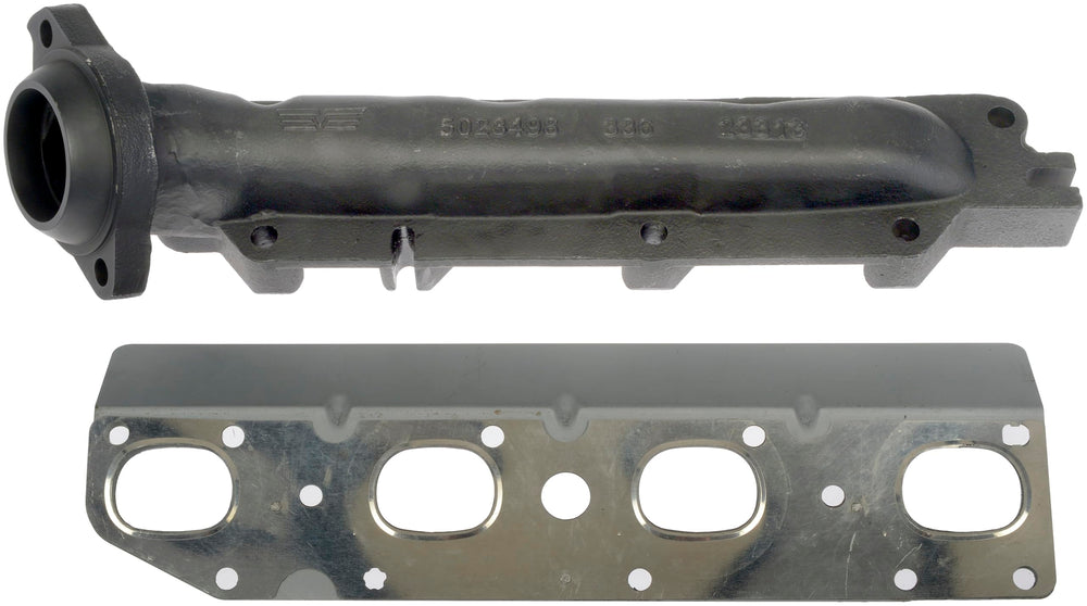 Dorman manifold next to hand showing scale and sturdy construction benefit