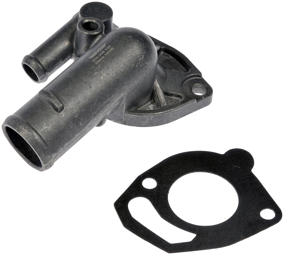Dorman thermostat housing front view showing ports and mounting for accurate fit