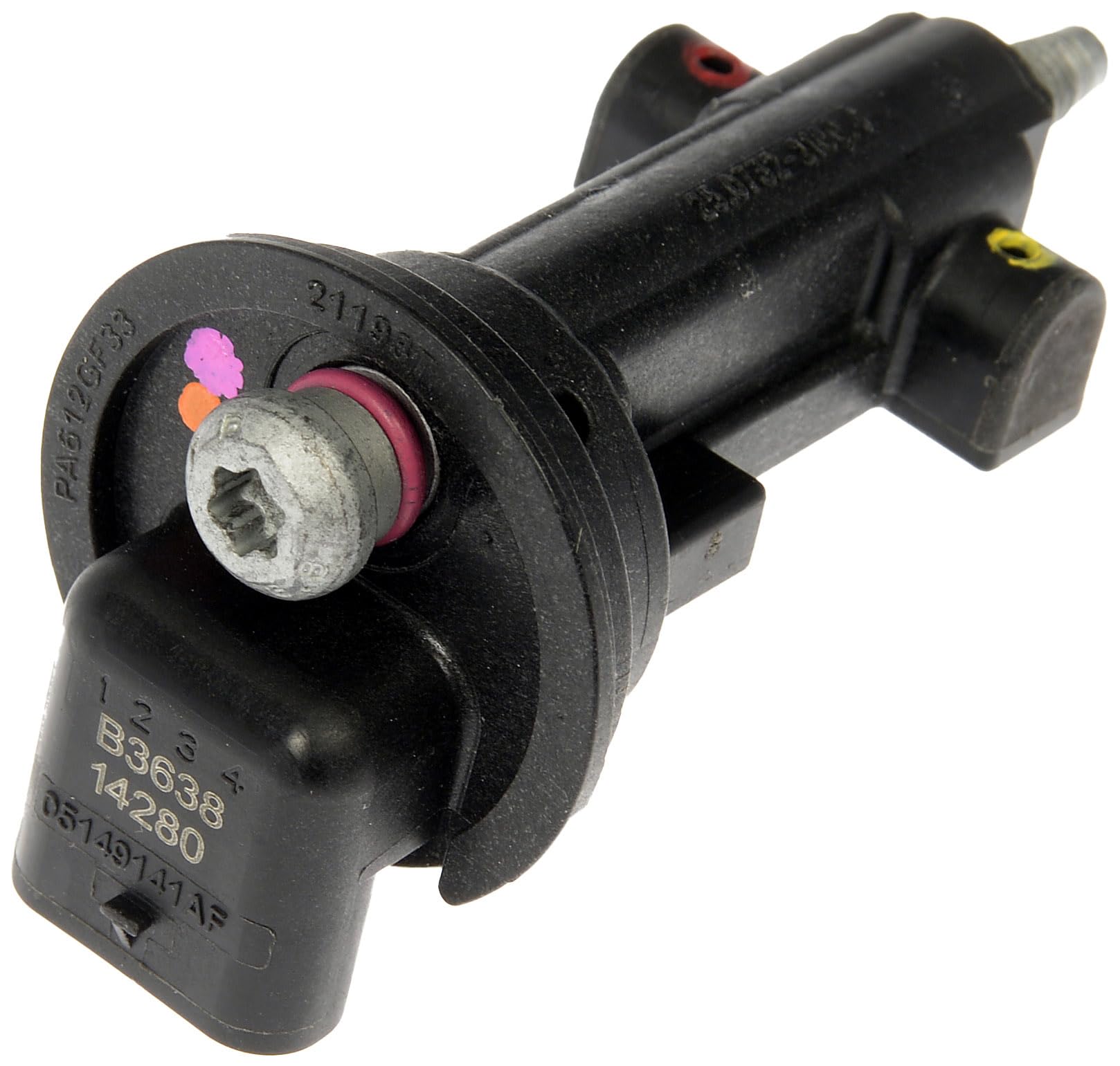 Dorman sensor next to ruler size comparison showing compact design for easy installation