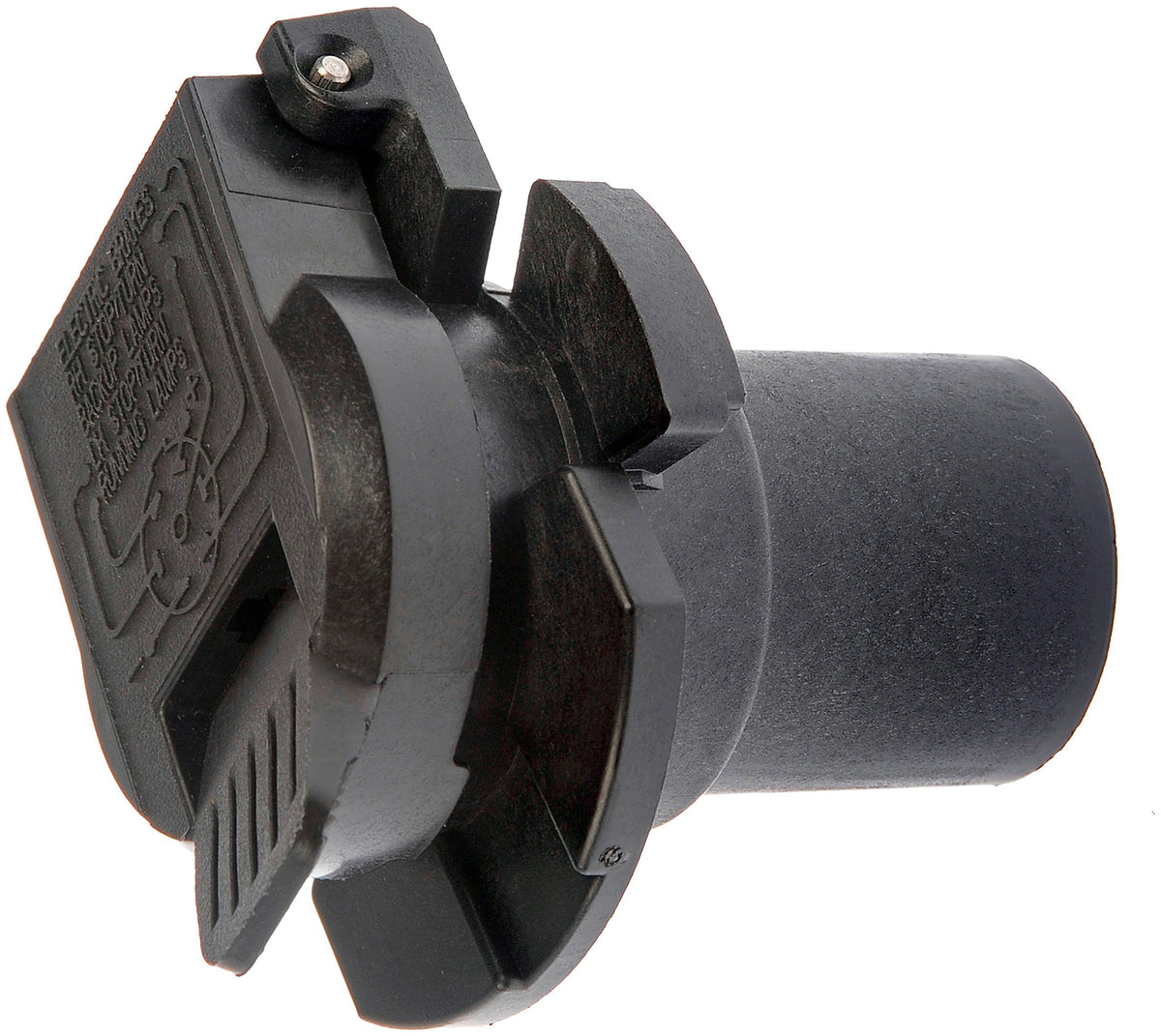 Dorman front view of trailer hitch connector showing shape and pins for confident fit