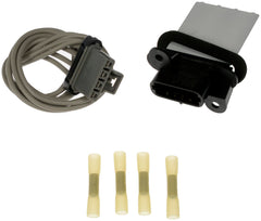 Dorman 973-582 front view of resistor kit showing components and clear fitment benefit