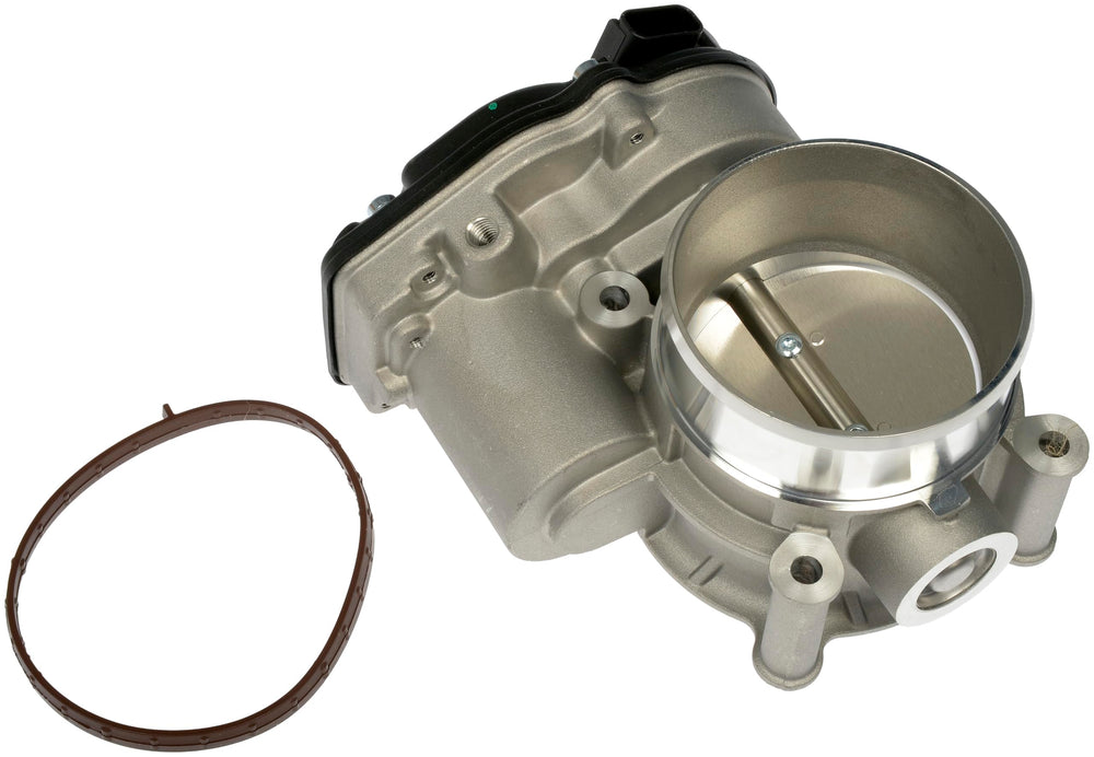 Dorman 977-593 front view showing mounting points and throttle plate, clear fitment cues