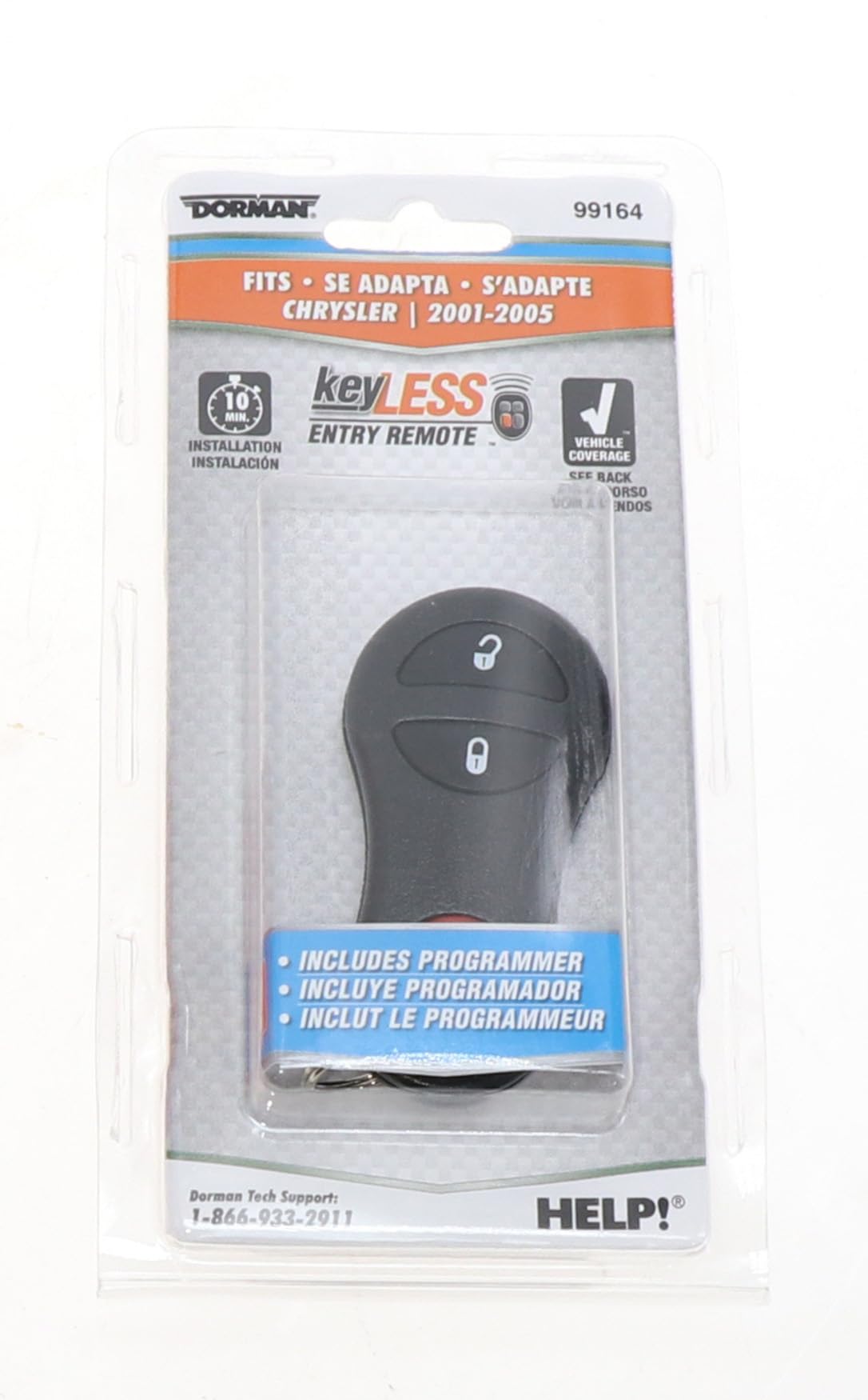 Dorman 99164 beside car key for scale demonstrating compact portable size
