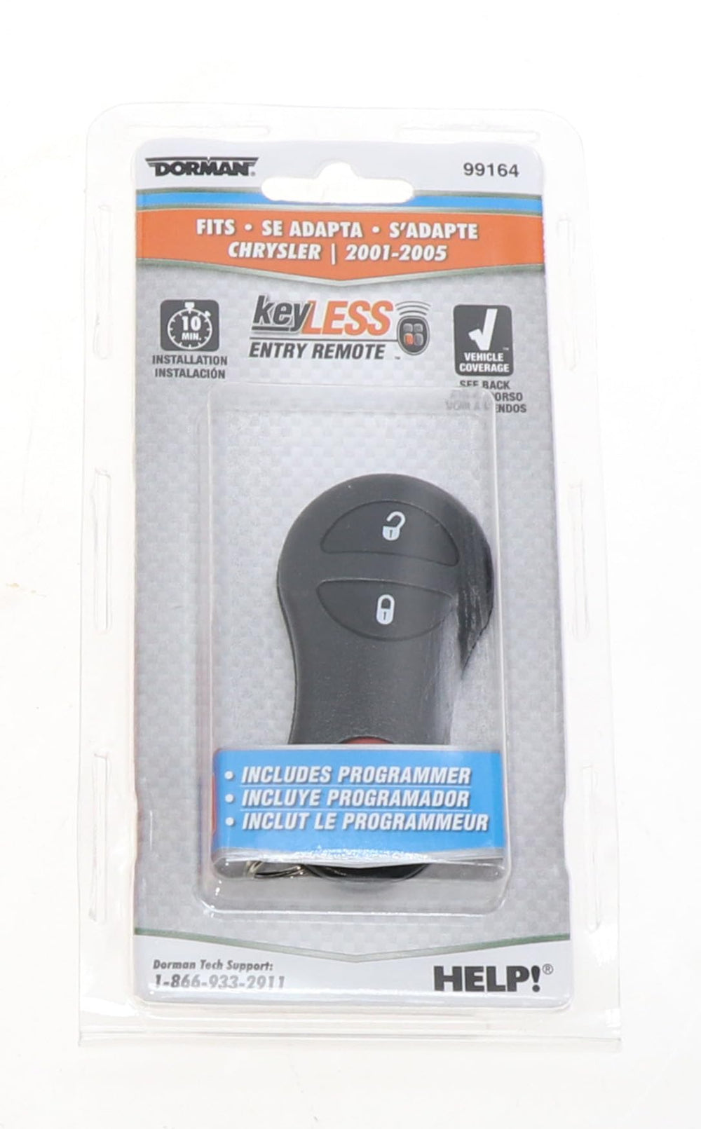 Dorman 99164 beside car key for scale demonstrating compact portable size