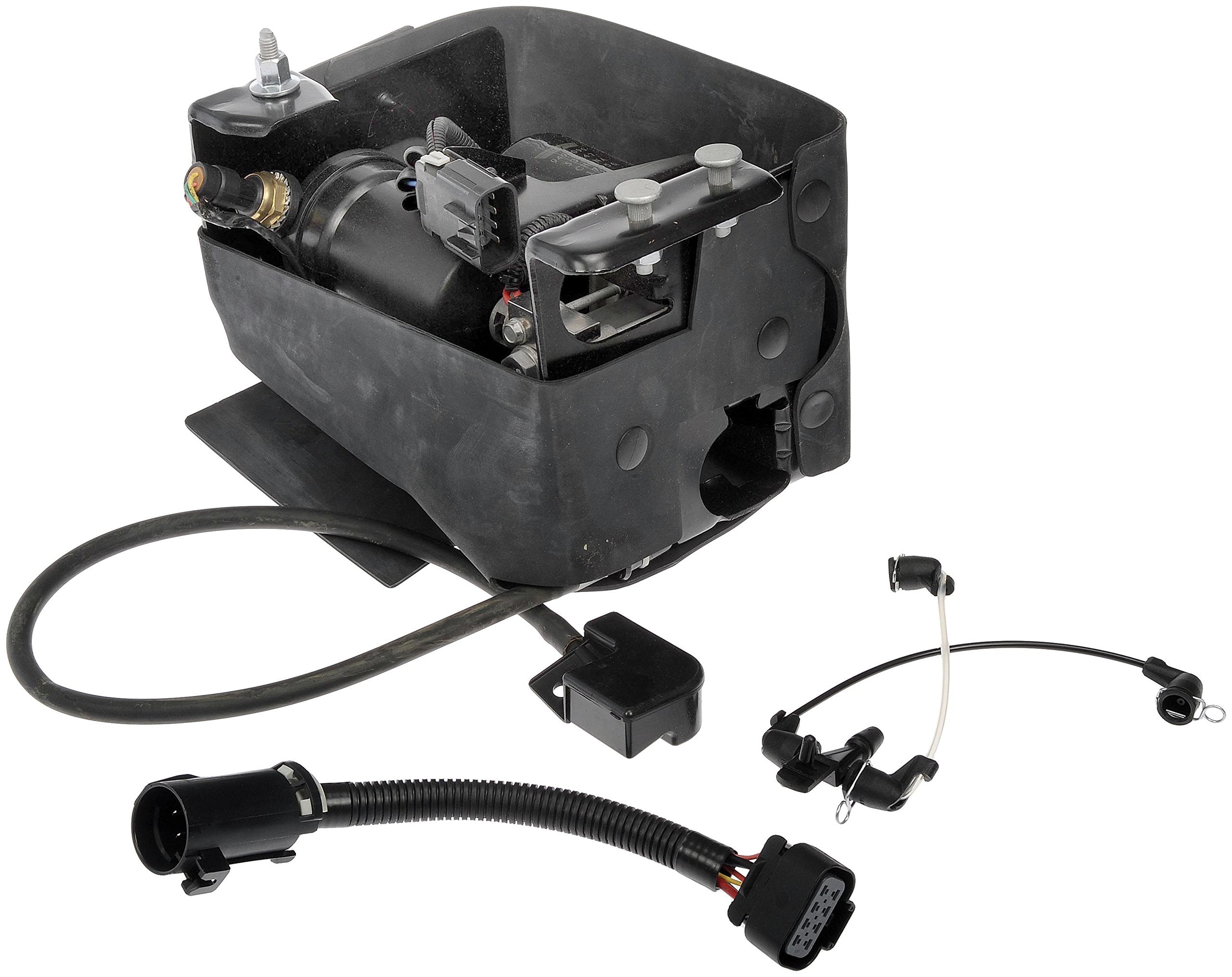 Dorman compressor front assembly showing mounting points and durable housing benefit: easy direct-fit installation