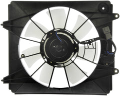 Dorman condenser fan assembly front view showing complete unit and mounting points for easy installation