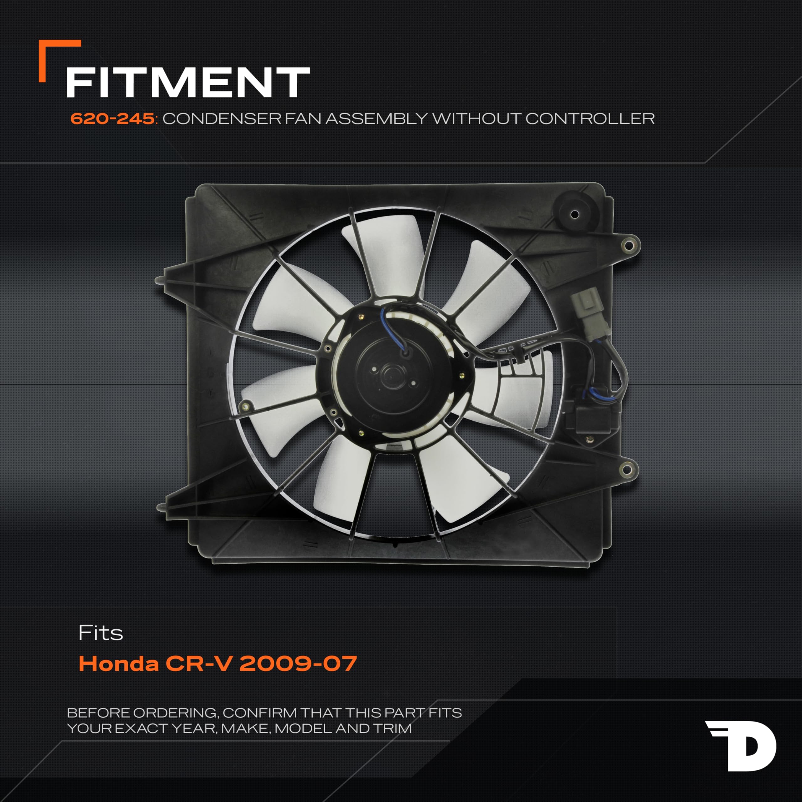 Dorman condenser fan blade detail showing balanced blades for consistent airflow and cooling
