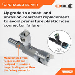 Dorman 90-degree connector profile illustrating correct angle and durable fit benefit