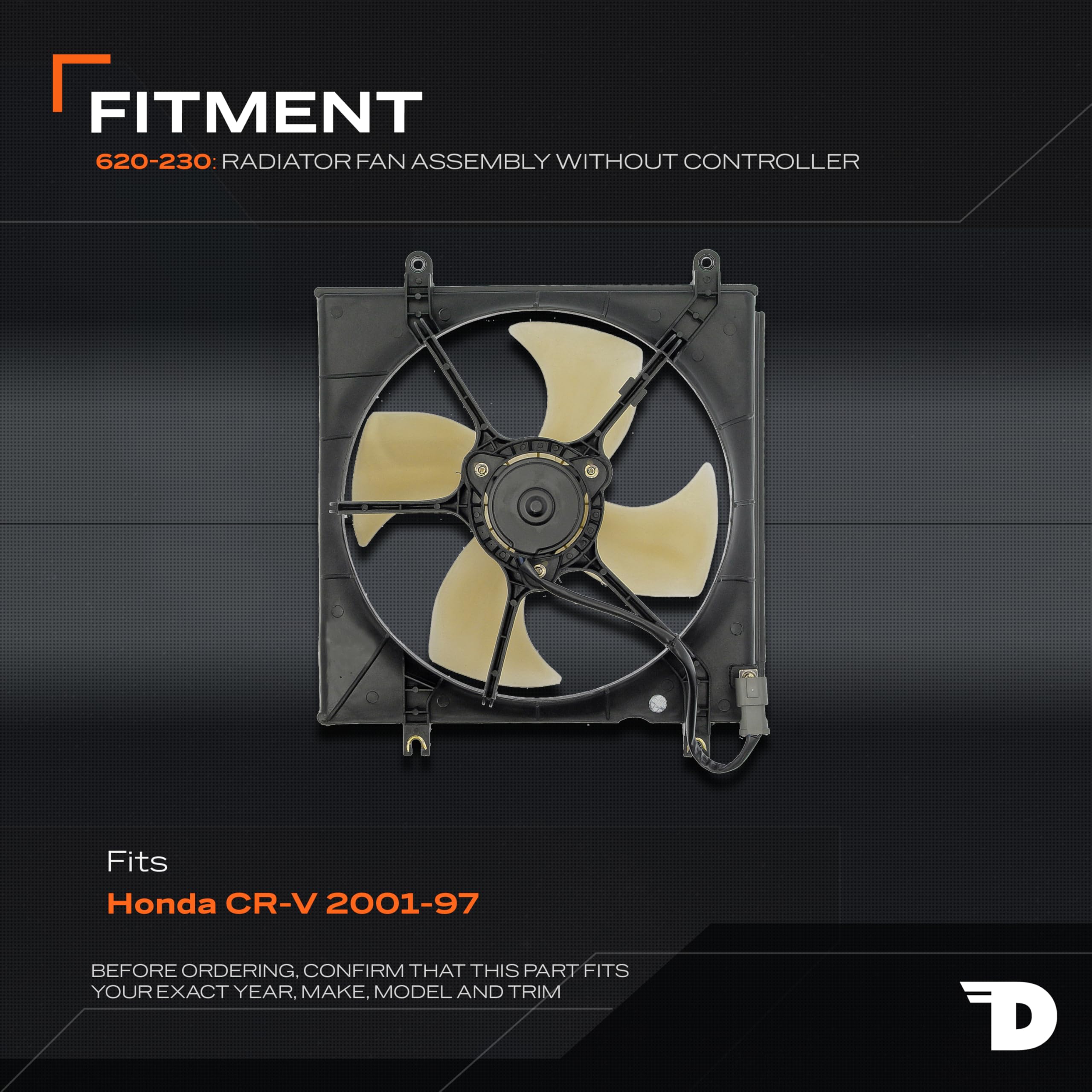 Dorman fan blade detail with balanced blades to reduce vibration and noise