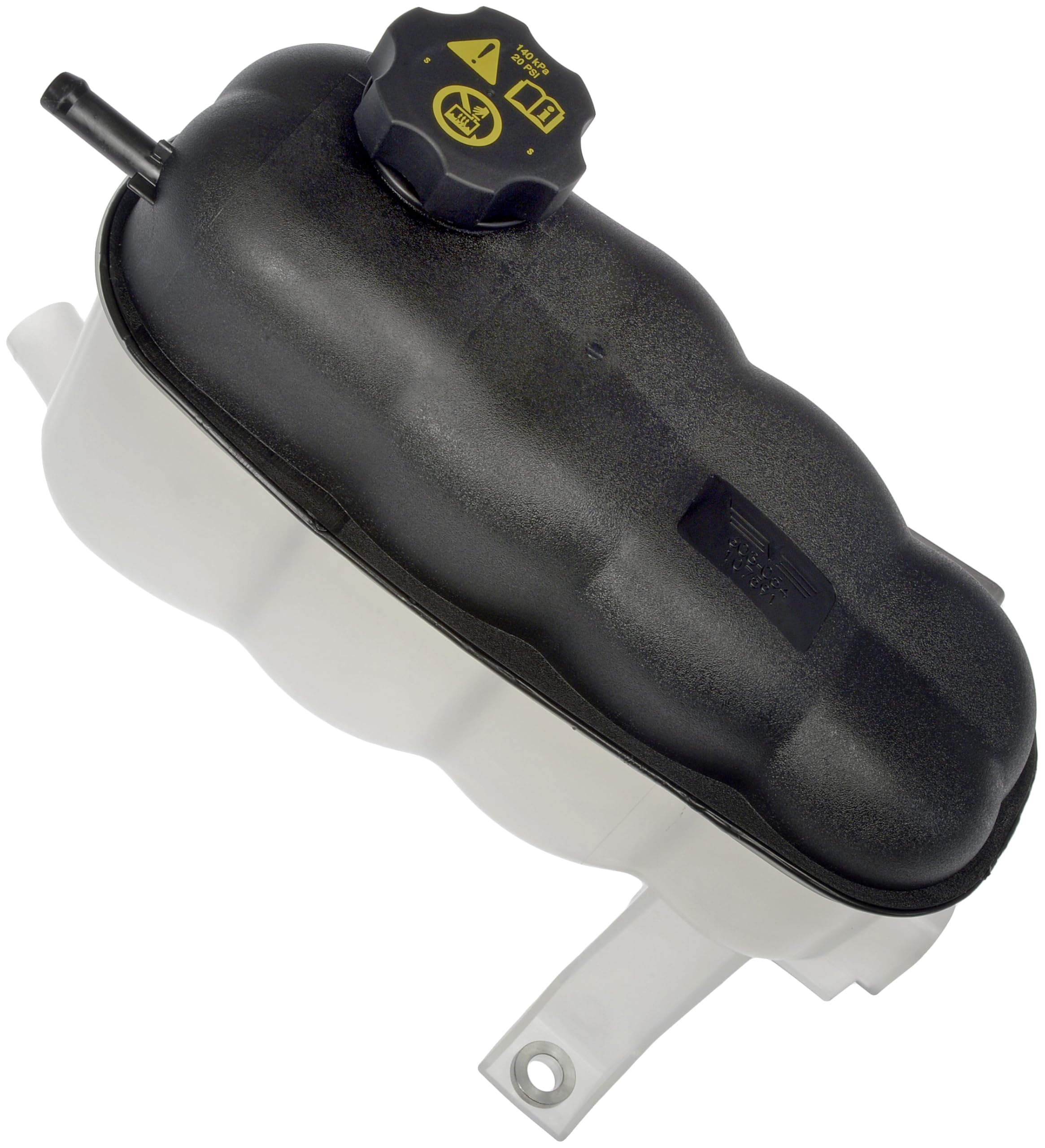 Dorman front view reservoir with cap showing mounting and fit benefits