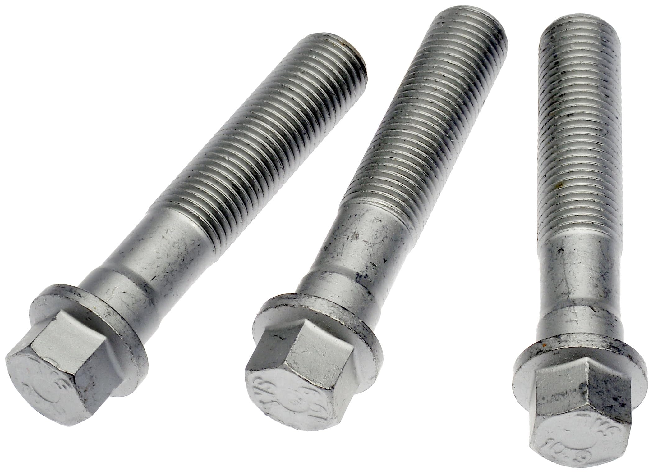 Dorman front wheel hub bolt front view showing head design and secure fit benefit