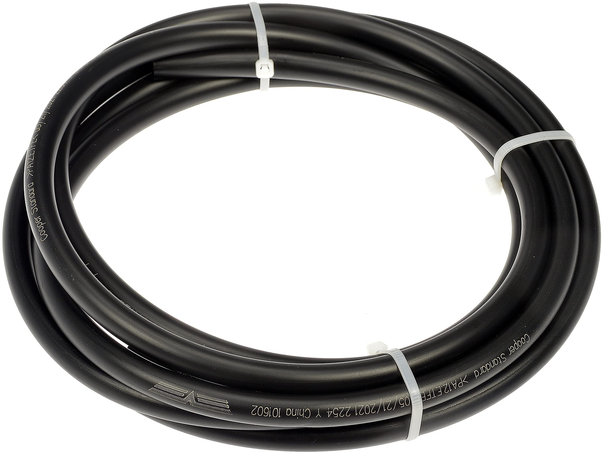Dorman fuel line front view showing clean 3/8 inch tubing and clear length benefit