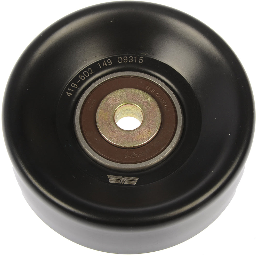 Dorman idler pulley front view showing pulley face and durable steel construction for reliability