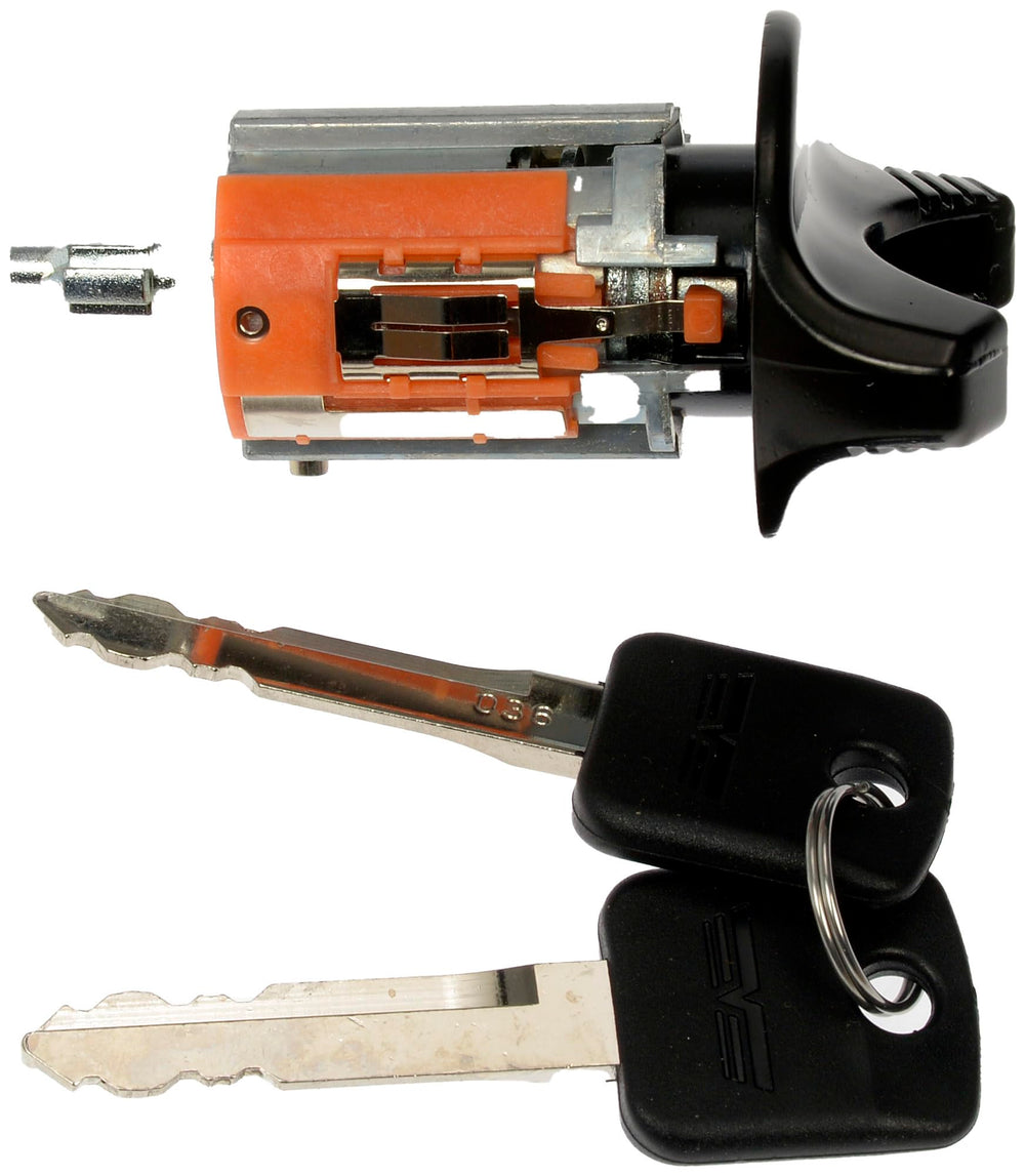 Dorman ignition lock cylinder next to key for scale and clear compatibility