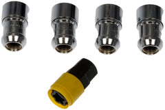 Dorman locking lug nut installed on wheel demonstrating theft deterrent