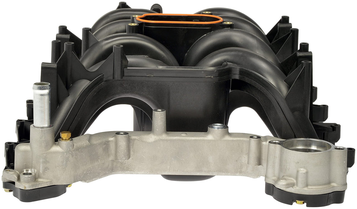 Dorman intake manifold front view showing fit and alignment benefit