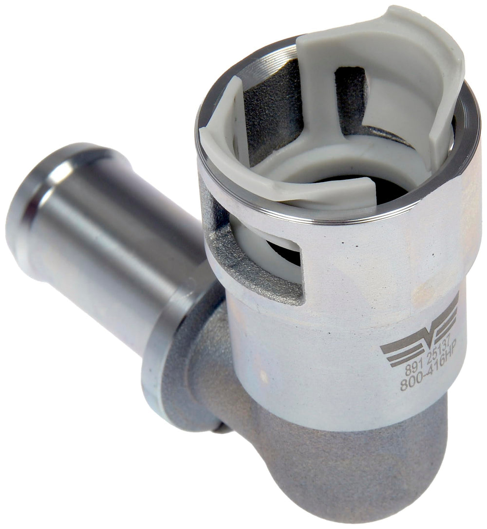 Dorman metal heater hose connector front view showing robust build and leak resistance