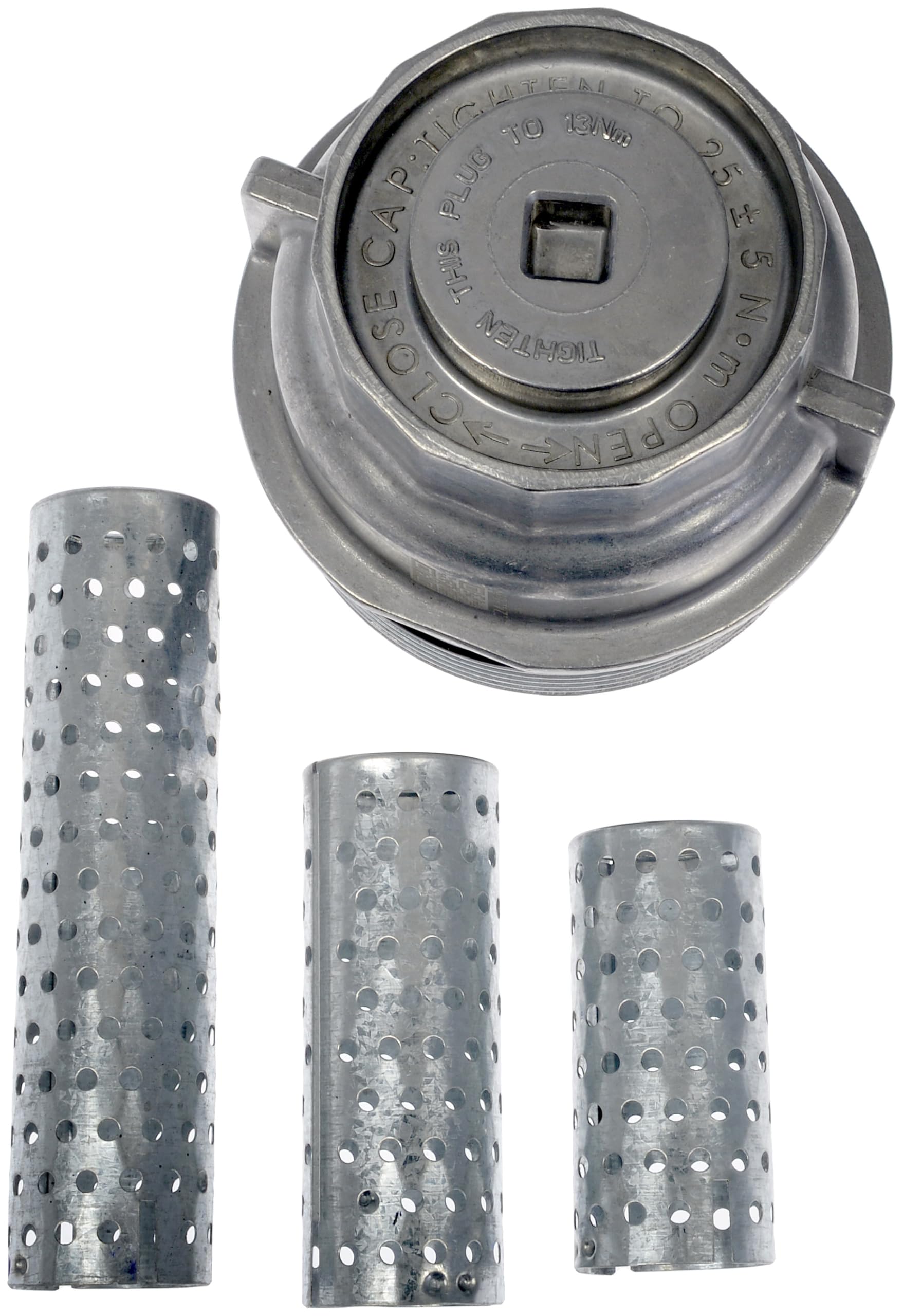 Dorman oil filter cap held in hand for scale showing compact size and easy replacement