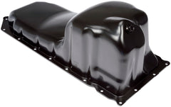 Dorman oil pan front view showing shape and mounting points for correct fit