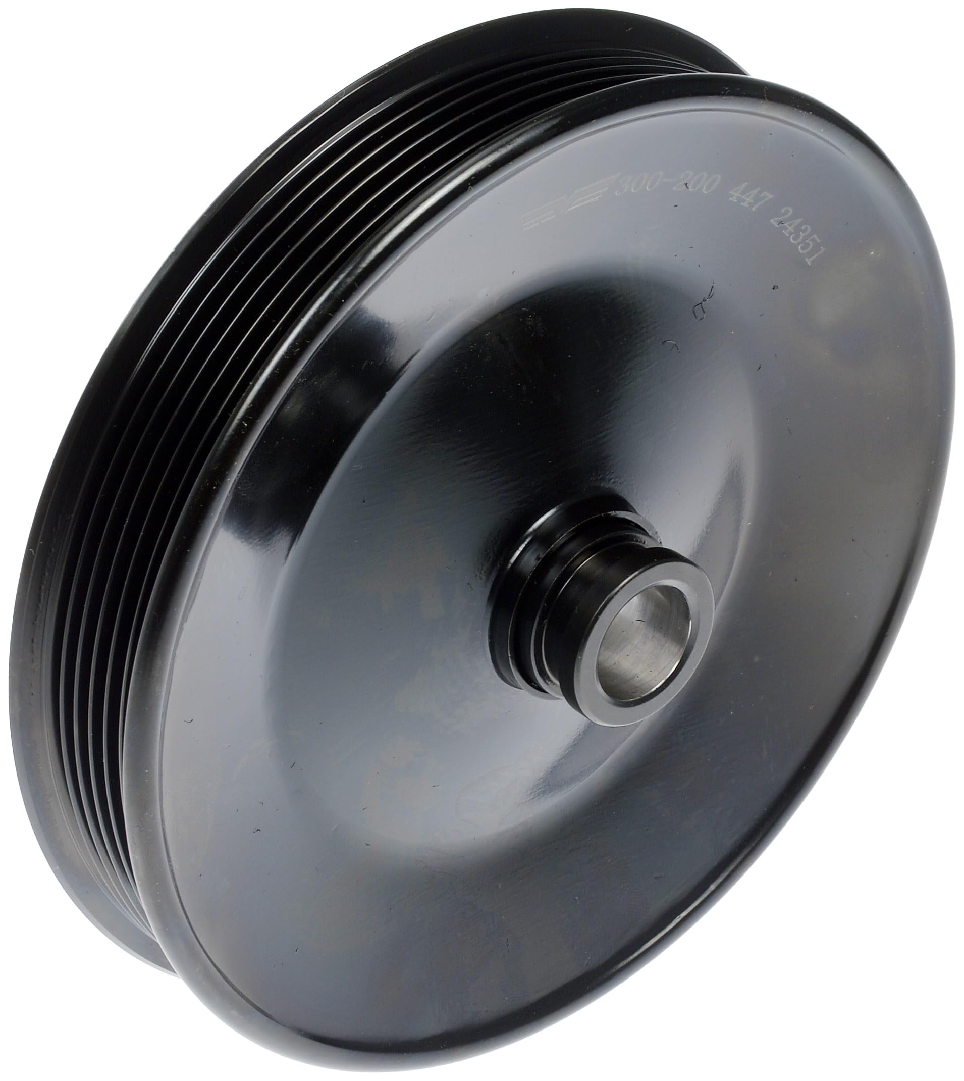 Dorman front view of pulley showing mounting holes and flange benefits correct fit