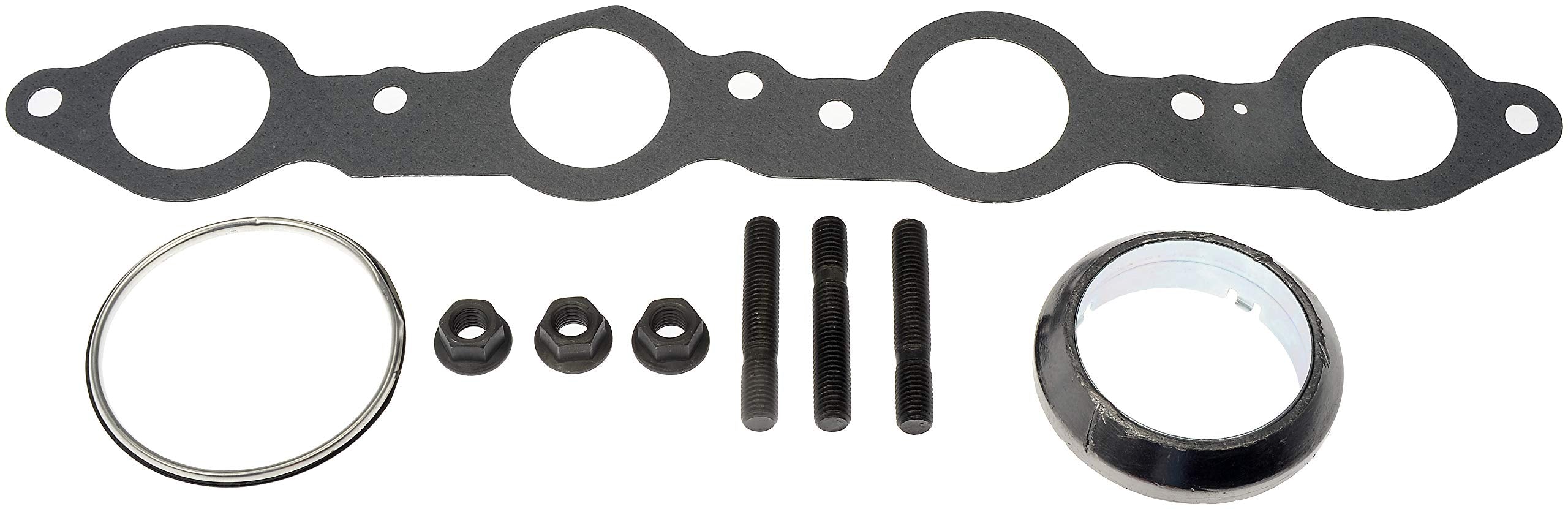 Dorman manifold beside measuring tape showing scale and correct OEM-fit dimensions
