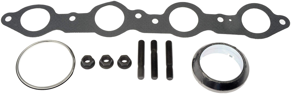 Dorman manifold beside measuring tape showing scale and correct OEM-fit dimensions