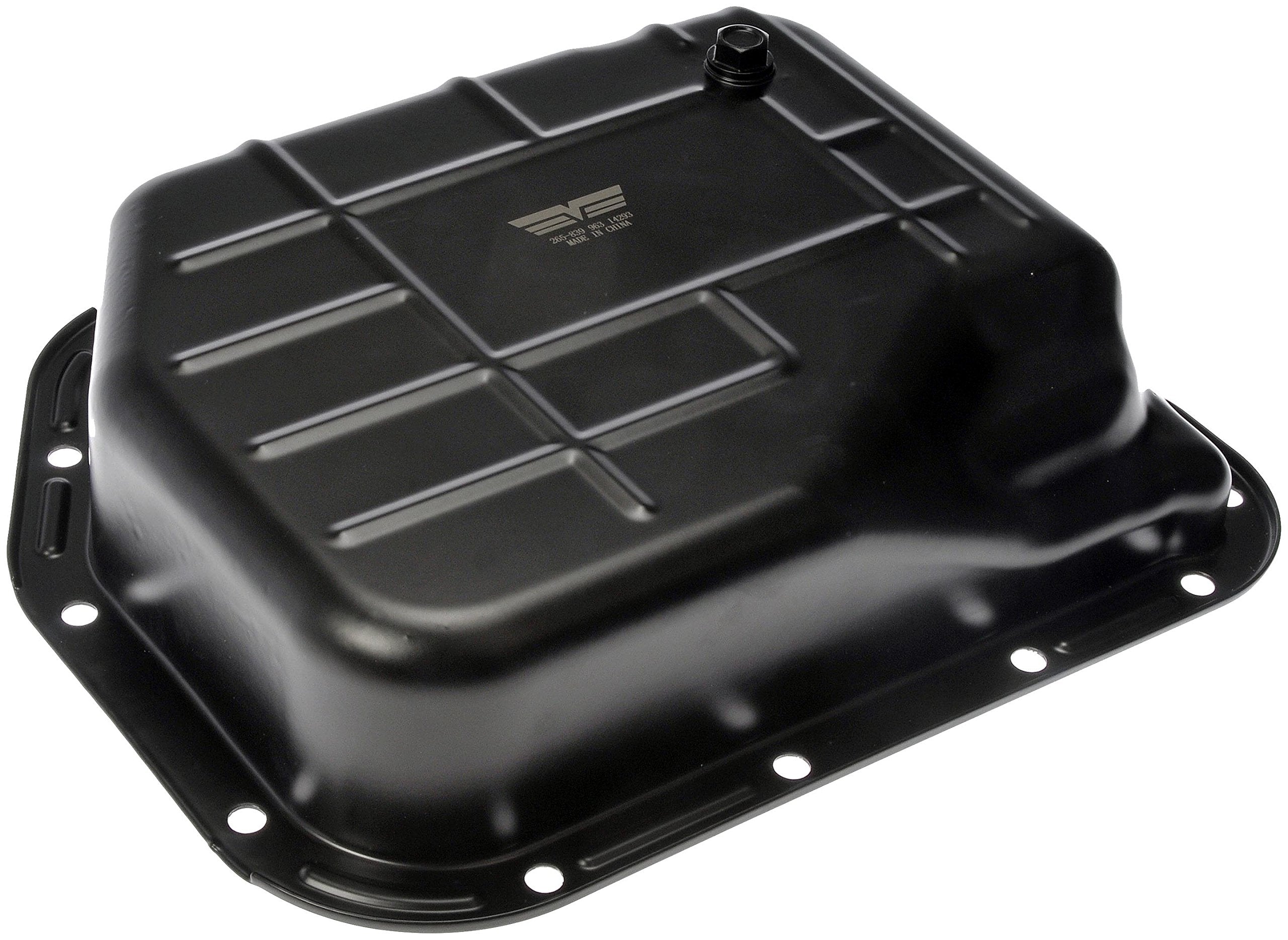 Dorman transmission pan front view showing fit and complete kit benefit