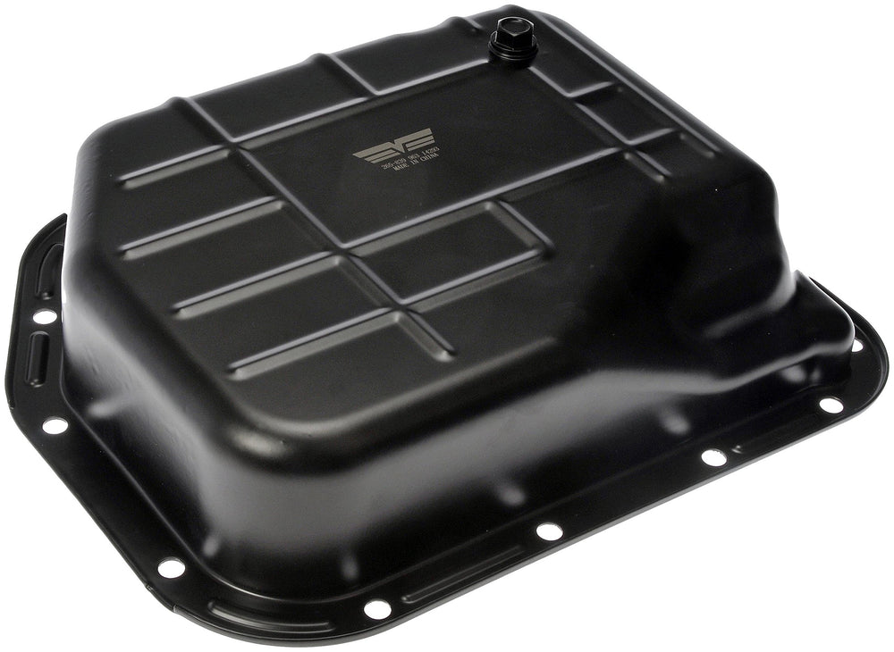 Dorman transmission pan front view showing fit and complete kit benefit
