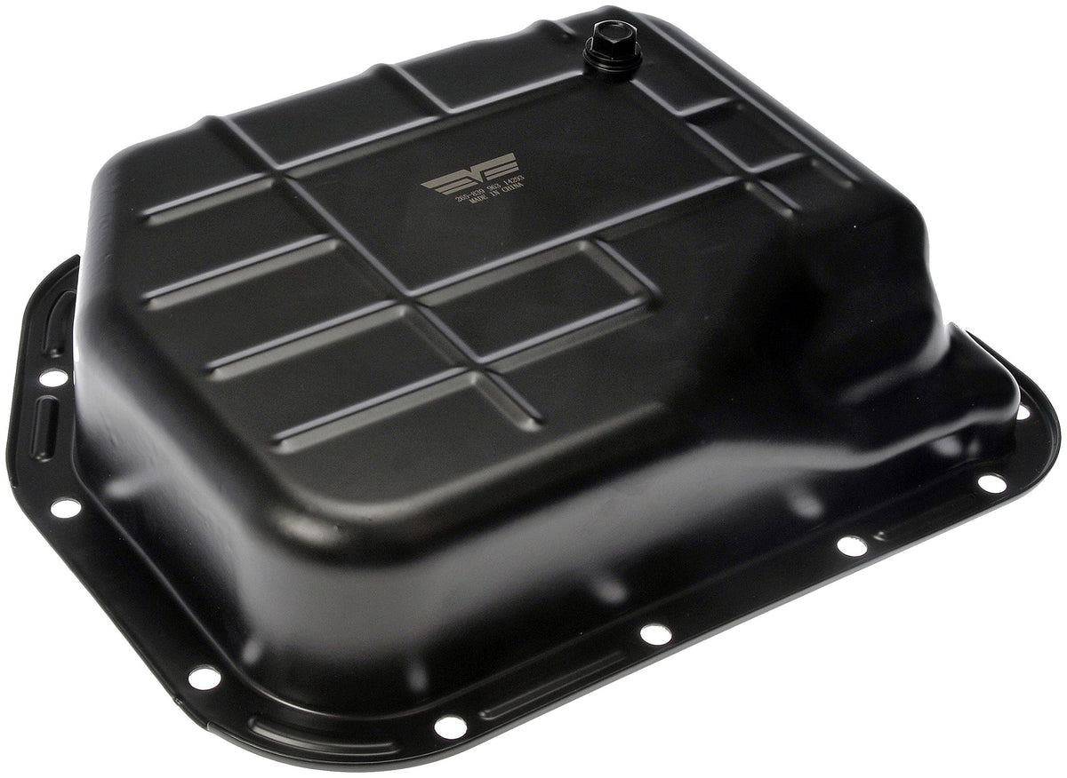 Dorman transmission pan front view showing fit and complete kit benefit
