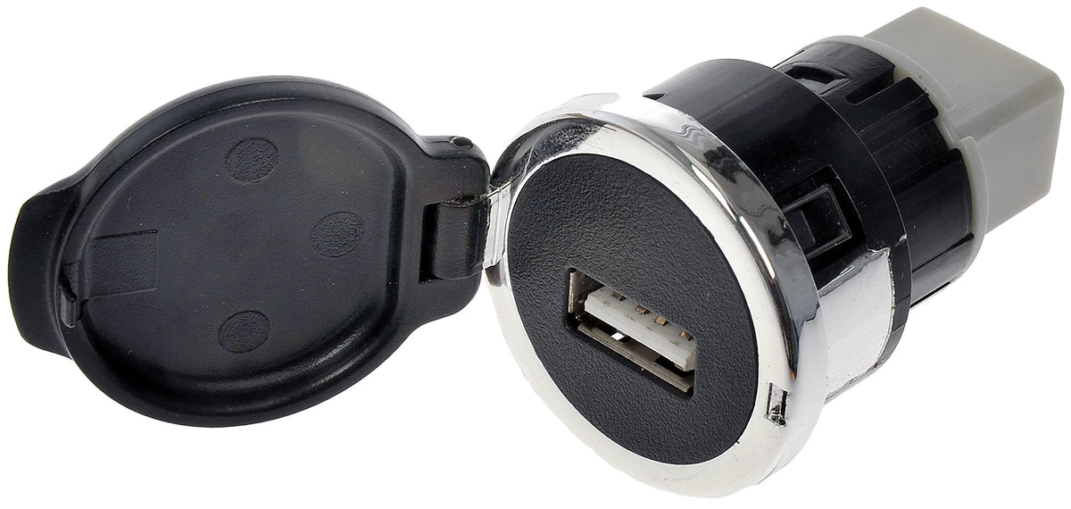 Dorman USB port cover front view showing exact OEM fit and restored appearance
