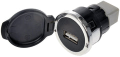 Dorman USB port cover front view showing exact OEM fit and restored appearance