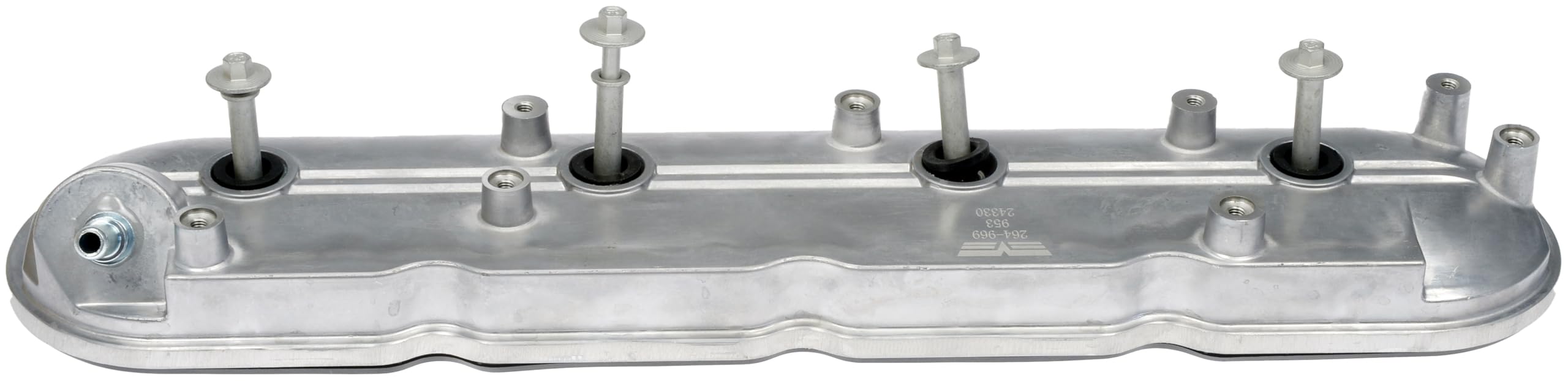 Dorman valve cover next to ruler showing size and fit verification