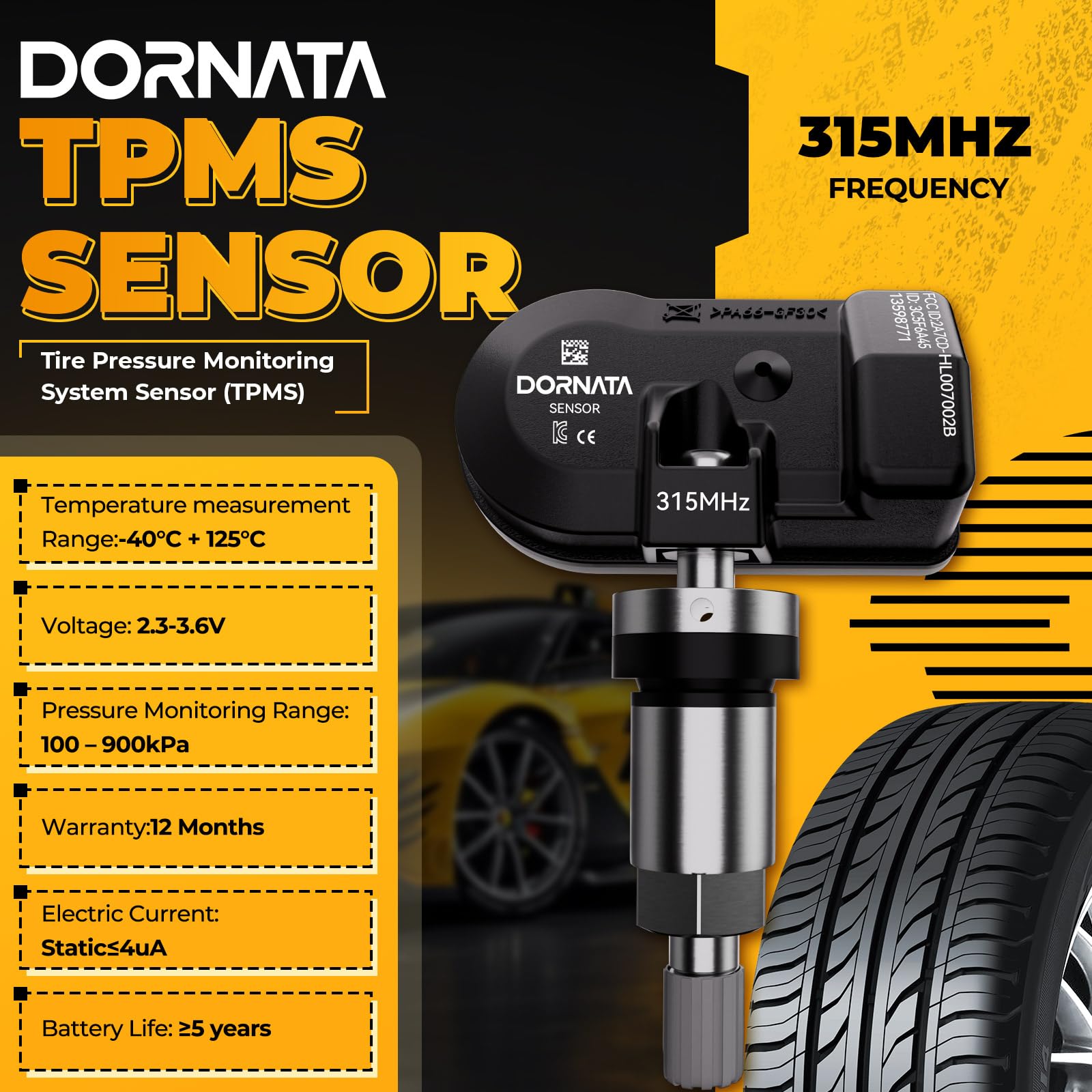 DORNATA sensor valve stem close detail showing secure fit and corrosion resistance
