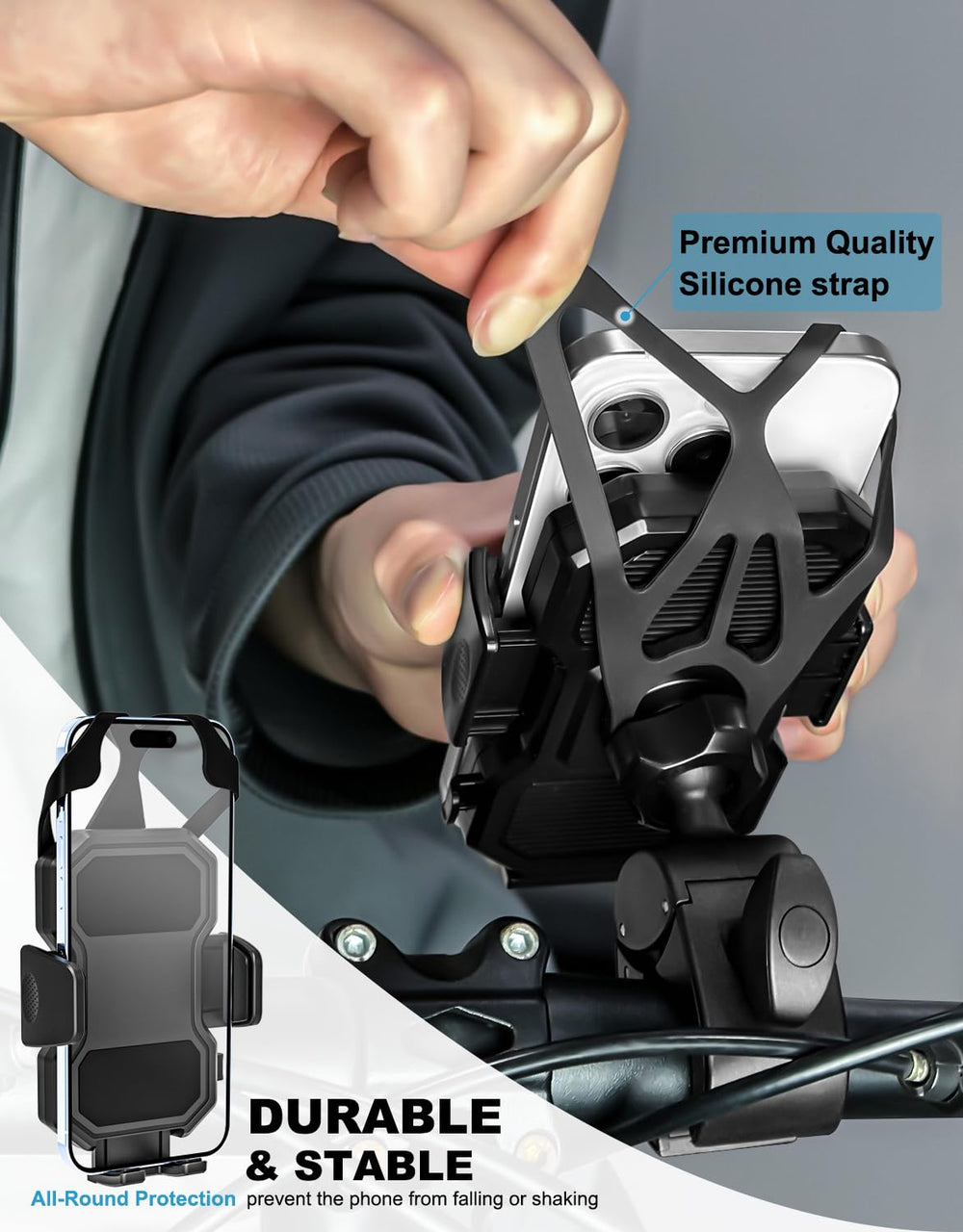 Dosvsi phone in holder secured by thick silicone strap for safety