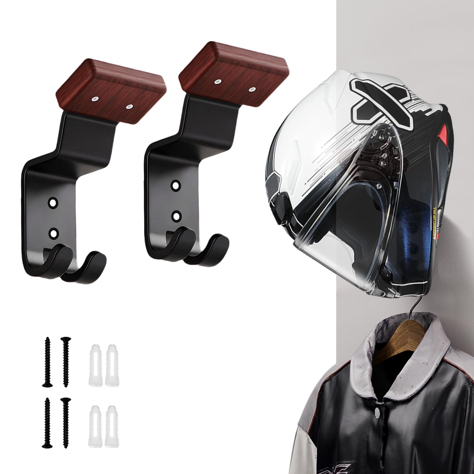DOTANLEXO front view helmet holder showing secure wood and steel support