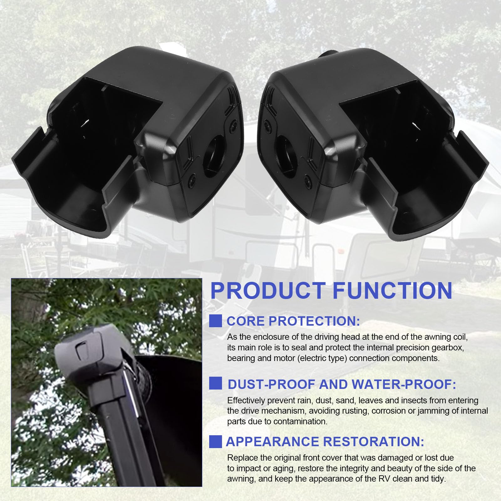 doufuhua end caps installed on RV roller tube protecting the motor