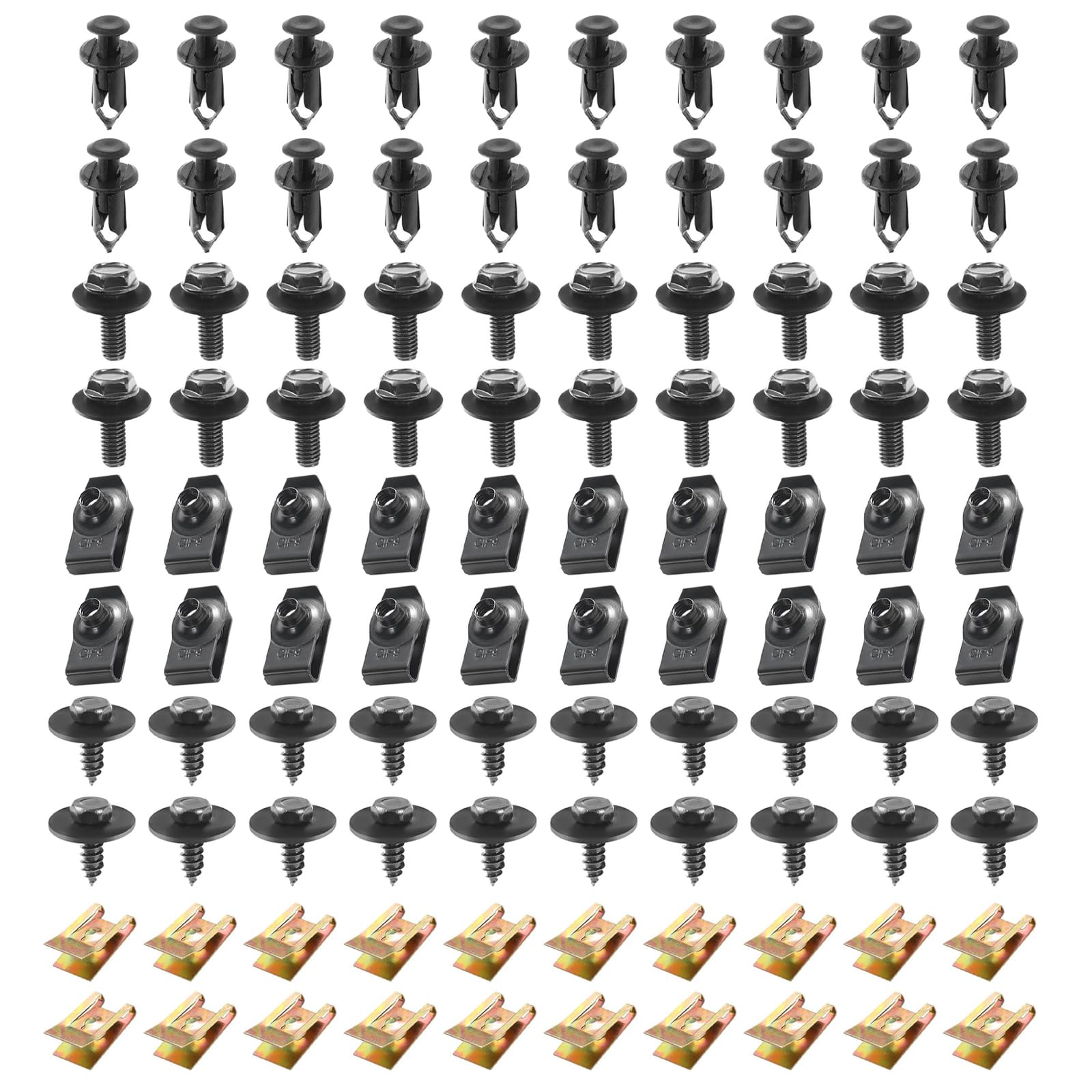 Downhill front packaging showing full 100-piece fastener kit and contents for quick identification and purchase