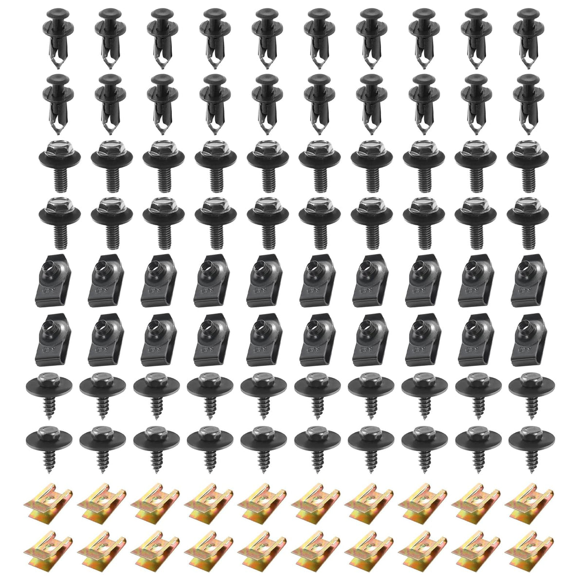 Downhill front packaging showing full 100-piece fastener kit and contents for quick identification and purchase