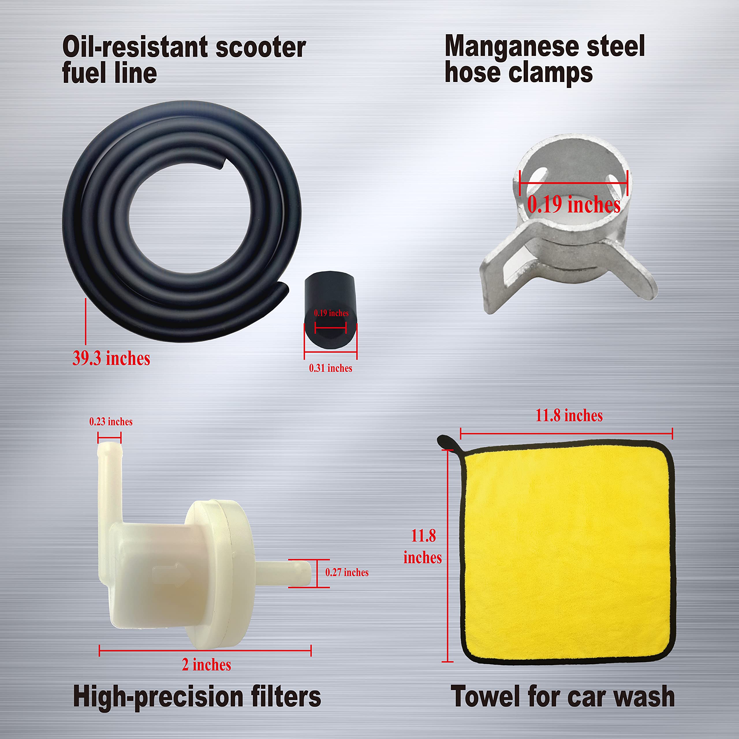 DPHXF Masday fuel filter and manganese steel clamps organized for straightforward assembly