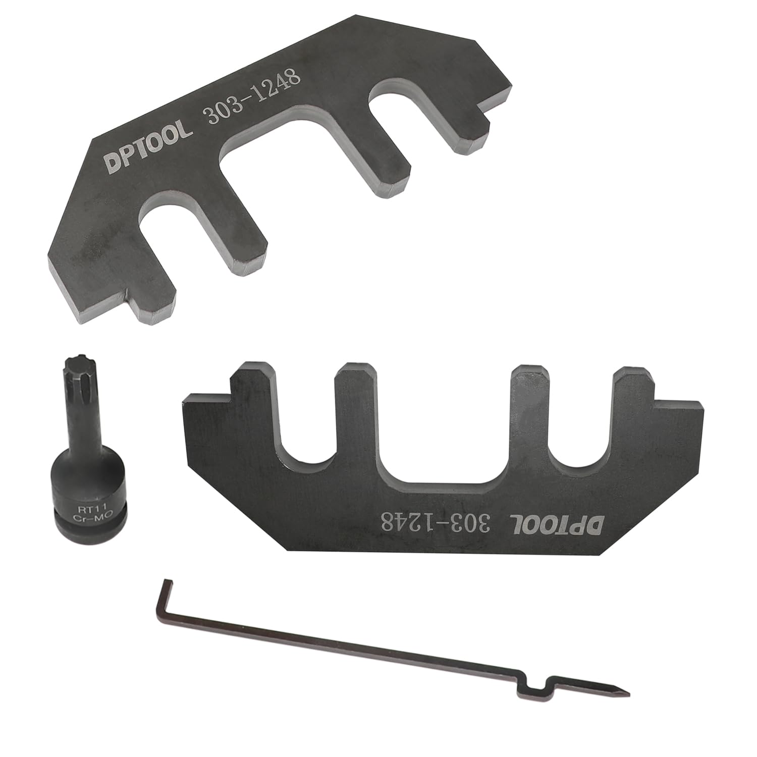 DPTOOL camshaft holding close-up of steel finish highlighting corrosion resistance and durability