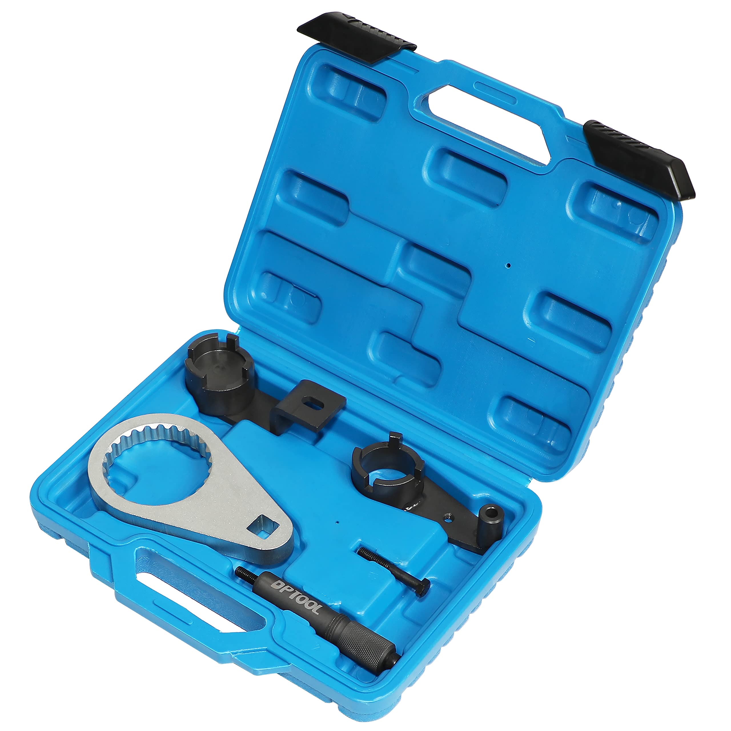 DPTOOL camshaft locking tool close-up showing secure fit and precision